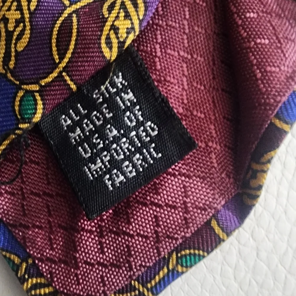 Dior Brown Silk Tie‎ with Blue and Gold Motif, Length: 44.5